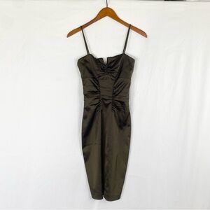 CACHE Ruched Spaghetti Strap Mini Cocktail Dress Green Zip Party‎